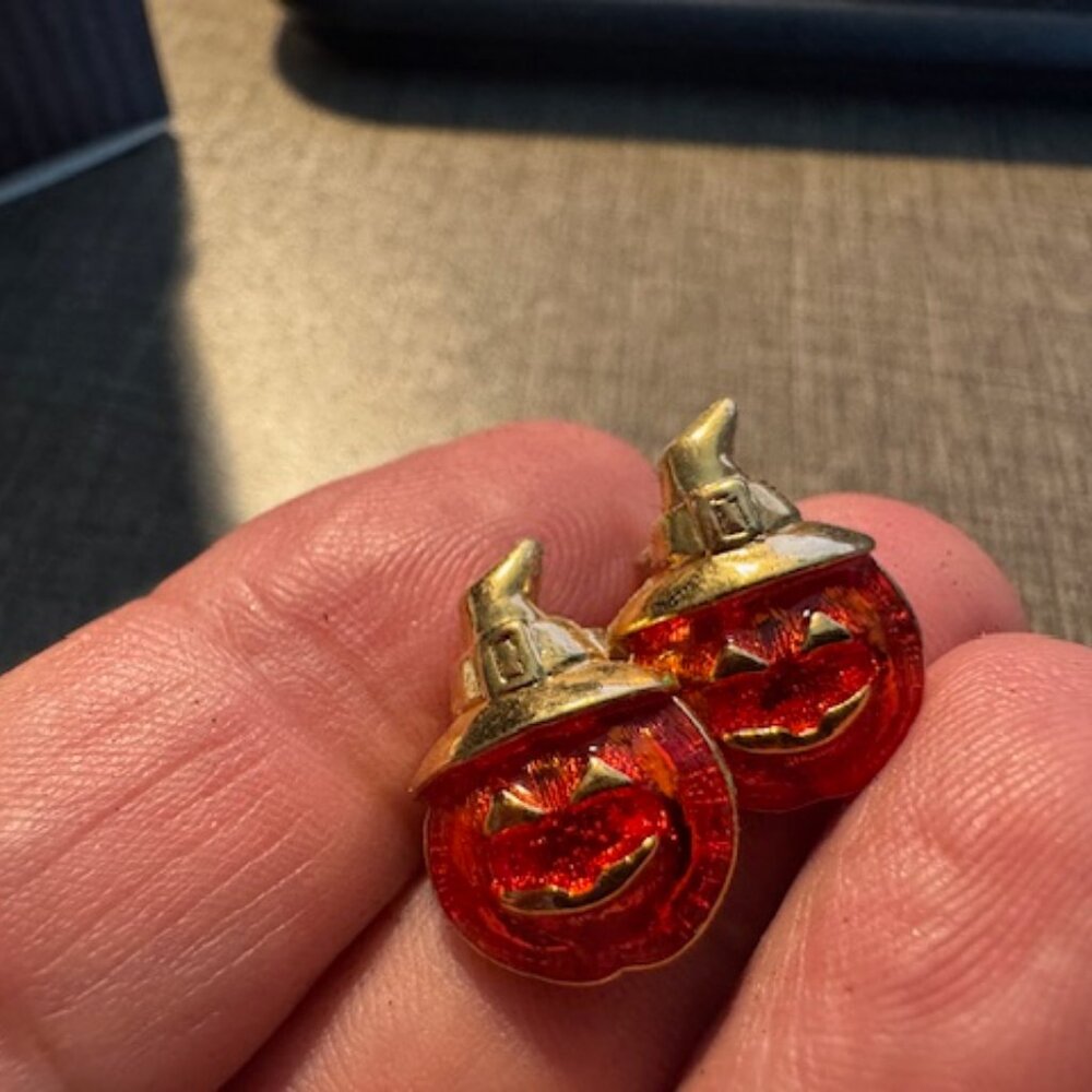 Avon Pumpkin Earrings Pierced NIB Vintage 1990s - Picture 3 of 5